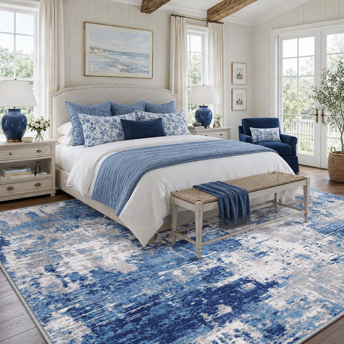 RELEANY Washable 5'x7' Abstract Area Rug for Living Room Blue Gray