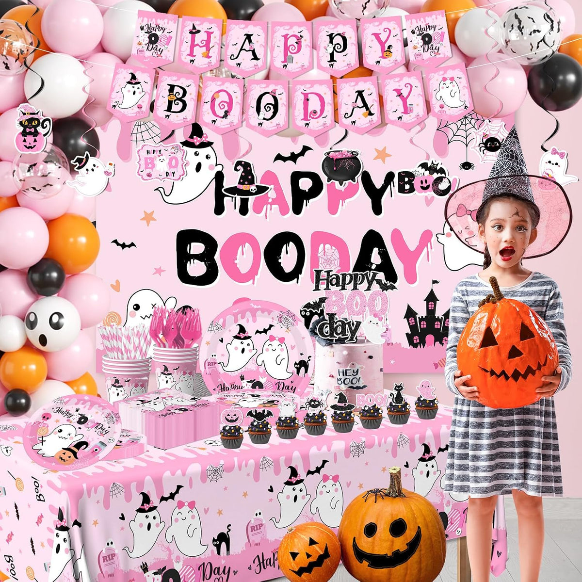 Halloween Birthday Party Decorations Serve 24, Pink Halloween Tableware