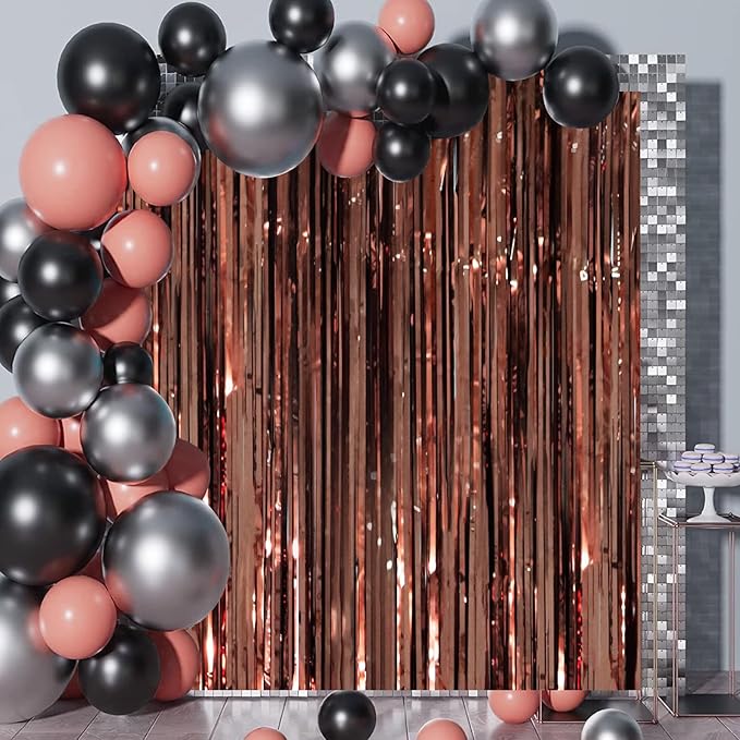 2 Pack Brown Foil Fringe Backdrop Curtains, Tinsel Streamers Party Decorations, Fringe Backdrop, Door Shimmer for Thanksgiving Day or Birthday Party