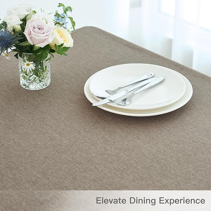 maxmill Linen Texture Tablecloth Water Resistance Antiwrinkle Spillproof Wipeable Washable Fabric Table Cloth for Dining Room, Buffet Banquet Party Holiday Dinner, Rectangular 60 x 108 Inch, Mocha
