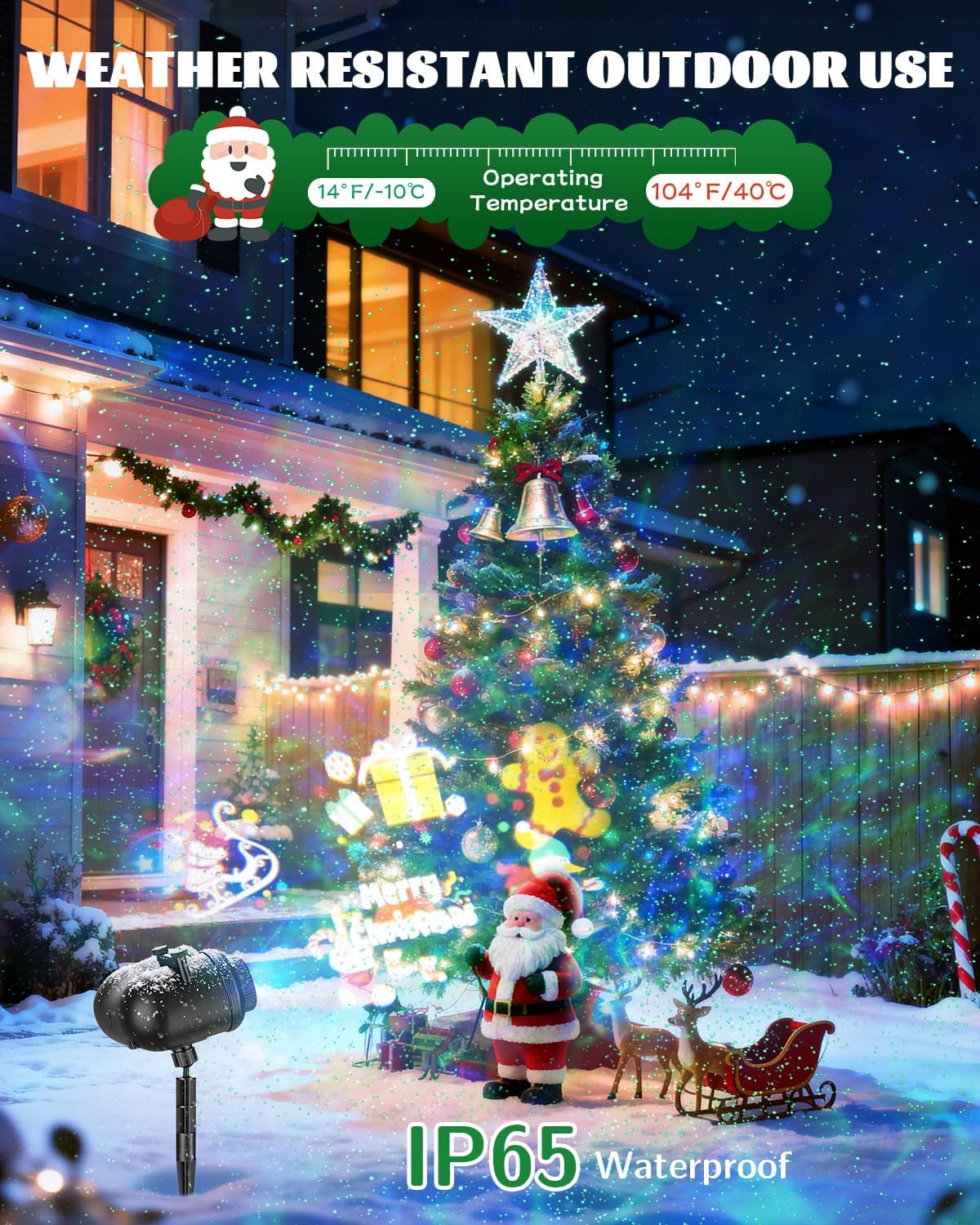 christmas projector lights outdoor, 3 in 1 holiday, side view