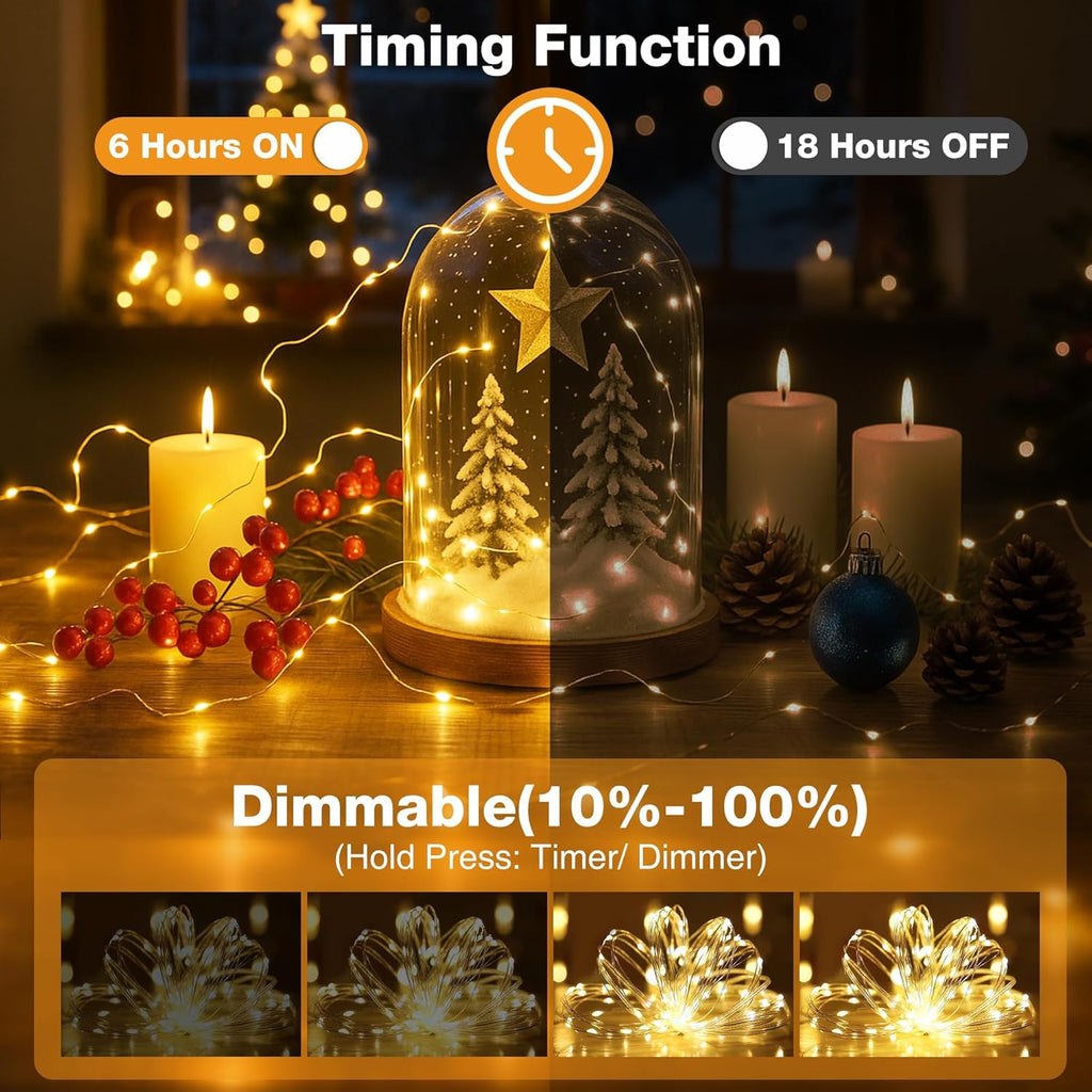 16FT 50 LED Fairy Lights Battery Operated with Timer, 8 Modes USB Mini Twinkle Light, Small String Lights for Tree Wreath Vase Bedroom DIY Holiday Wedding Decorations-Warm White