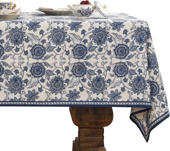 patdrea Designer Vintage Blue Rectangle Tablecloth,Linen Anti-Wrinkle Paisley Pattern Farmhouse Extra Long Table Cloth,Decor Cover for Kitchen Dining,Christmas,Thanksgiving,67"x118"-Lantang a