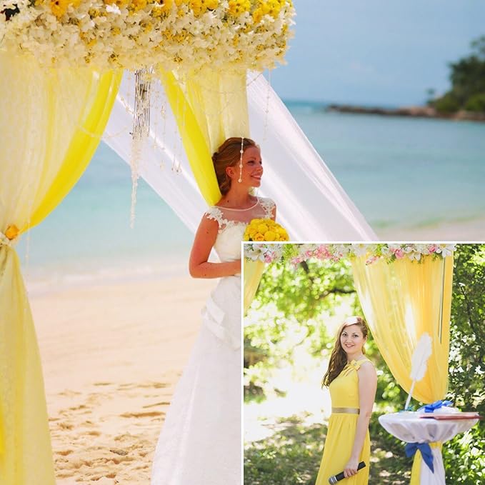 4 Panels Wedding Arch Draping Fabric 28" x 20Ft Curtain Backdrop Wedding Arch Drapes Chiffon Fabric Drape Sheer for Nuptials Party Baby Shower Ceremony Arbor Drapery Reception Ceiling Decor(Yellow)