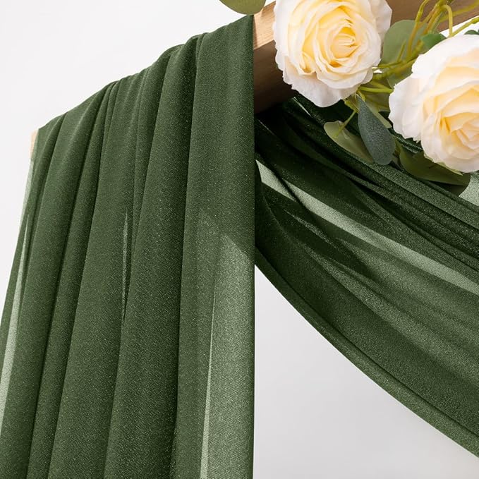 MLMC Olive Green Wedding Arch Draping Fabric 2 Panels 29" x 20 FT Extra Long Gauze Drapes Sheer Backdrop Curtains 6.6 Yards Outdoor Drapery Panels for Wedding Ceremony Party Ceiling Decoration