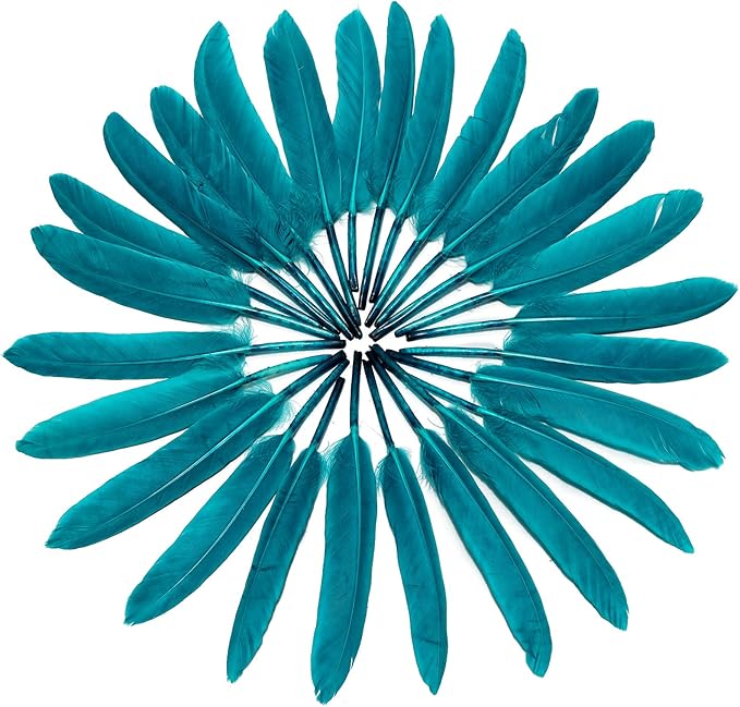 FeelfunFeather 120pcs Peacock Blue Goose Cochettes Feather Natural Bulk 4-6 inch 10-15cm for Wedding Party Christmas Decorations DIY Crafts Goose Cochettes Feather