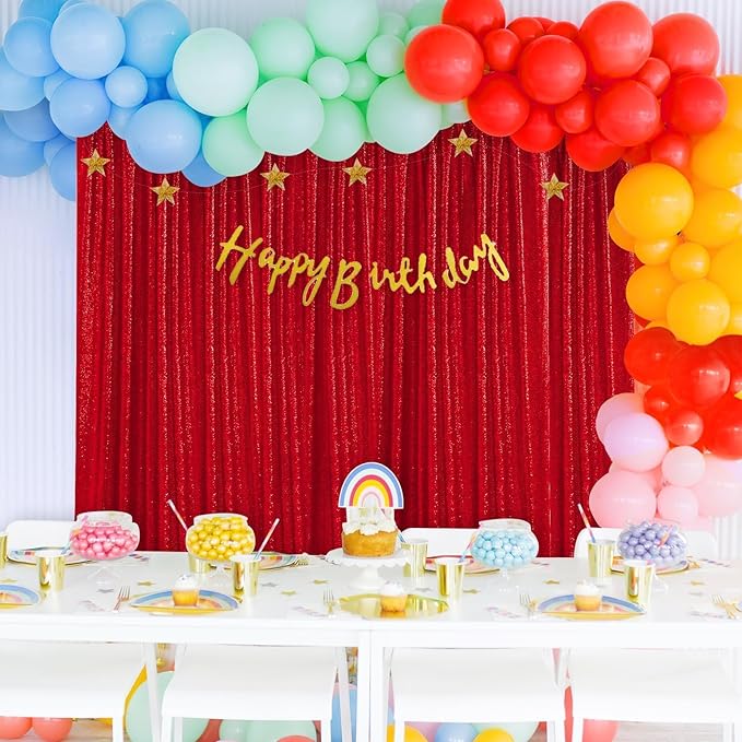 Glitter Party Backdrop Curtain Red - Sequin 10ft x 10ft Background Drapes for Valentines Day Christmas Birthday