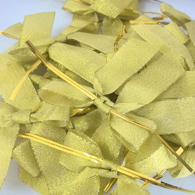 50pcs 3-1/2" Metallic Gold Satin Ribbon Bows with Twist Ties for Gift Wrapping Packing Christmas Decoration (Metallic Gold)