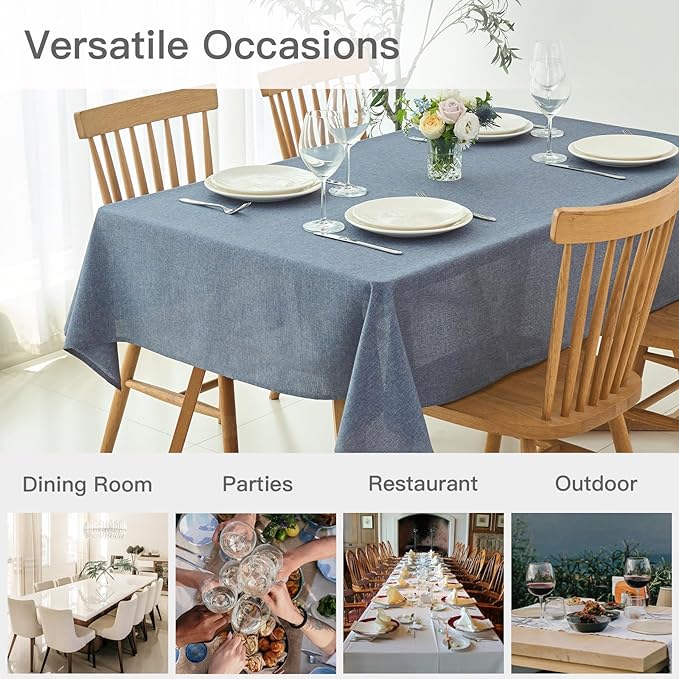 maxmill Square Linen Textured Tablecloth Waterproof Spillproof Wrinkle Free Slubby Textured Table Cloth for Dinner and Party Washable Wipeable Fabric Table Cover Decoration, 60 x 60 Inch, Demin Blue