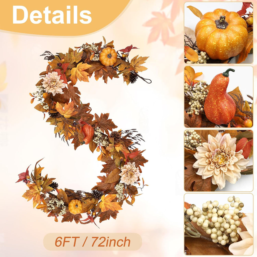 fall garland 6ft lifelike autumn maples leaf pumpkin shown in use