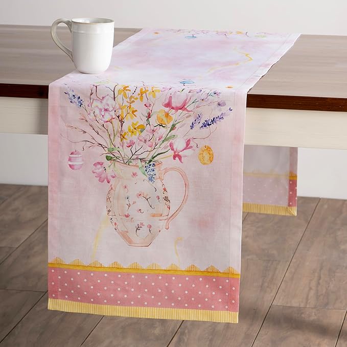 Maison d' Hermine Table Runner 100% Cotton Single Layer Table Runners 72 inches Long Decorative for Kitchen Dining Party Baby Shower Wedding Bridal Shower Spring Summer (Easter Zest, 14.50" x 72")