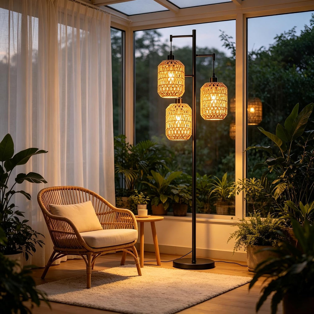 qiyizm floor lamp for living room,bedroom,boho rattan tree, side view