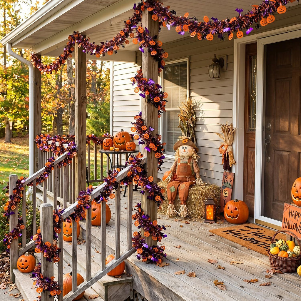 Halloween Tinsel Garland Decor, 50Ft Glitter Tinsel Twist Garland Decorations for Halloween Party Decor