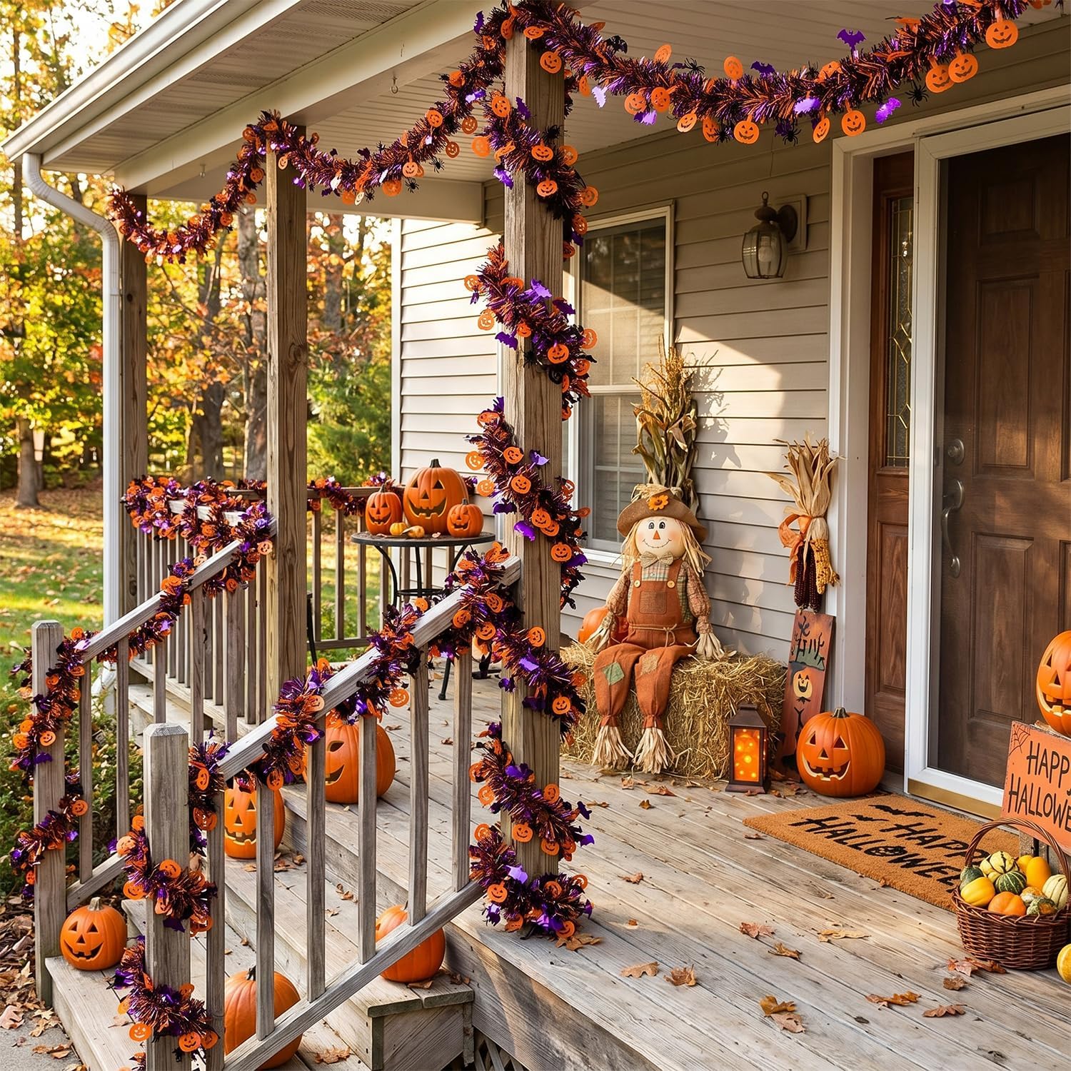 Halloween Tinsel Garland Decor, 50Ft Glitter Tinsel Twist Garland Decorations for Halloween Party Decor