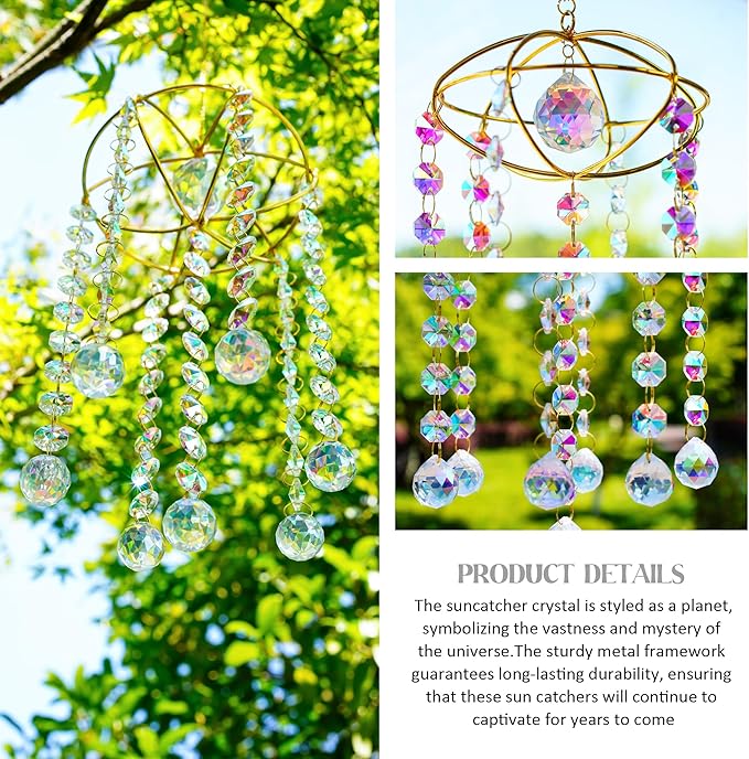 H&D HYALINE & DORA Planet Shape Gold Crystal Suncatcher Crystal Ball Prism Suncatcher Sun Catcher Windchime Indoor Outdoor Decor
