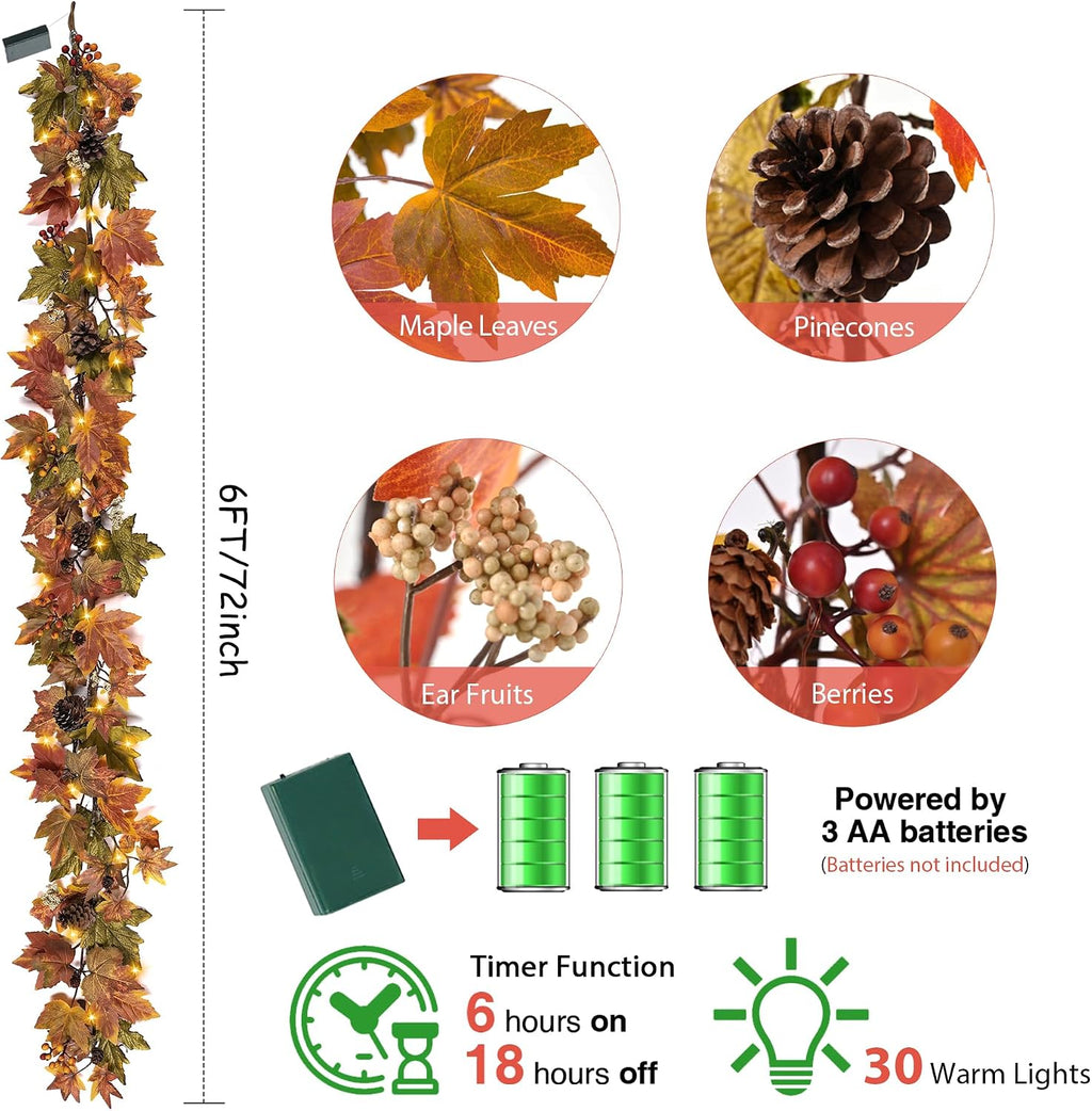 artgar fall maple leaf garland, 6 ft fall, side view