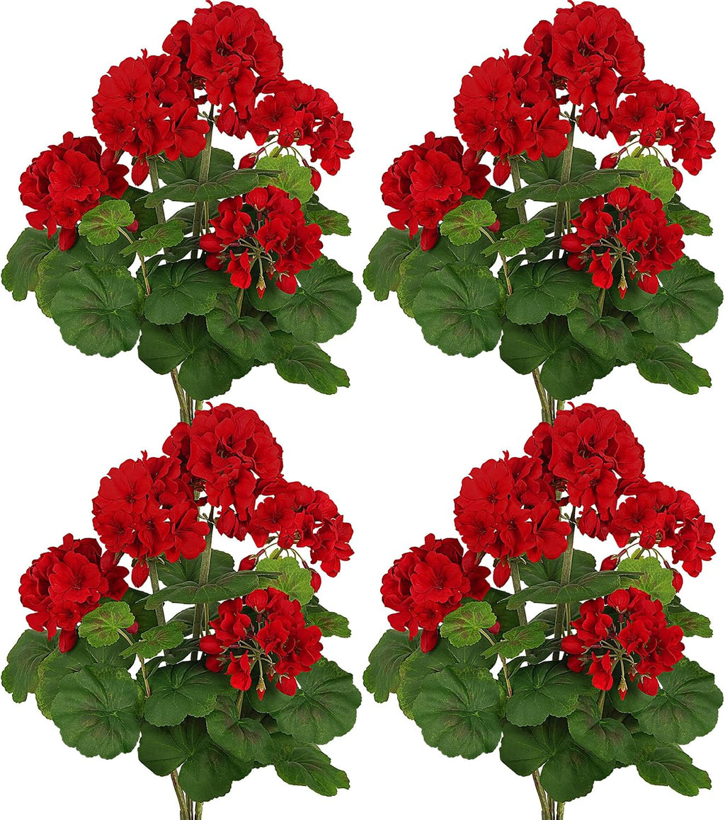 forest prince 18"artificial geraniums for outdoors, 4-pack red, main product view