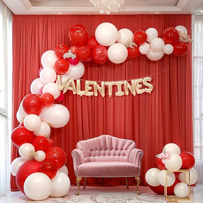 10ft x 10ft Red Backdrop Curtain Drapes, Wrinkle-Free Sheer Chiffon Fabric Photo Backdrop Panels for Wedding Arch Party Ceremony Stage Decoration