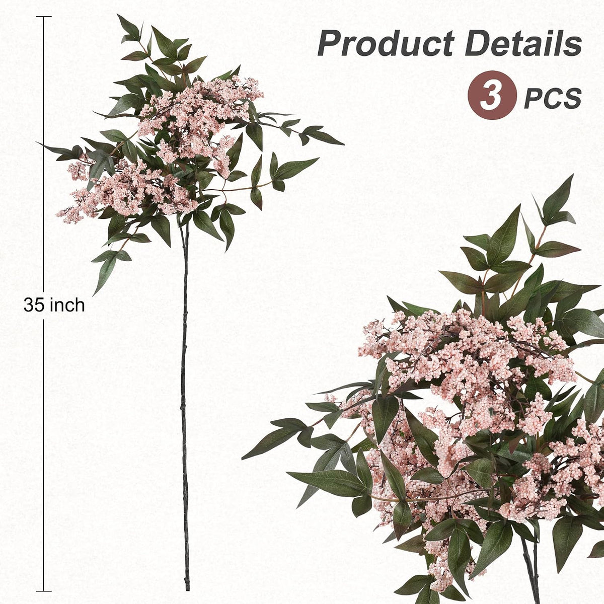 Fake Flowers 3 Pcs 35 Inch Greenery Stems Branches for Vase Floral Stems Real...
