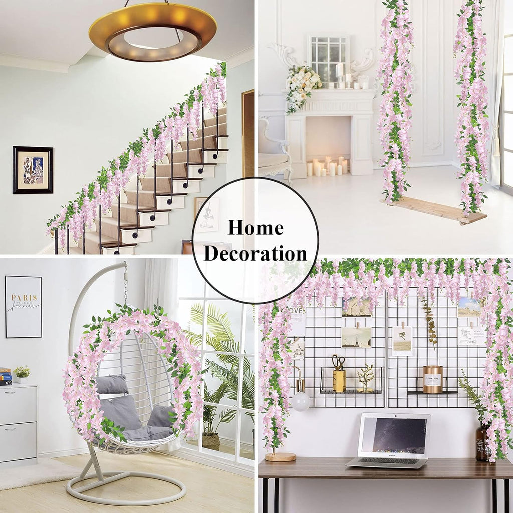 u'artlines 10pcs 7.2 ft/piece artificial wisteria garland pink showing dimensions