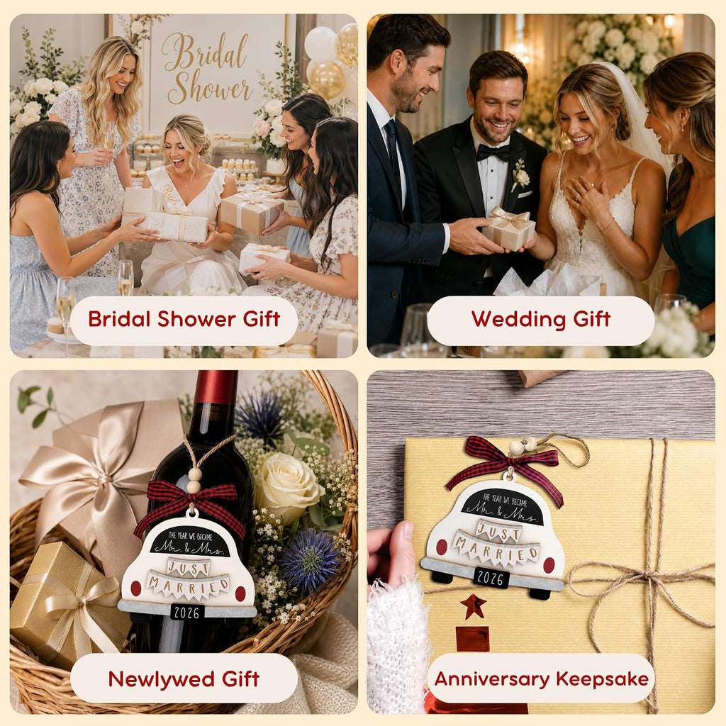 Pawzity Wedding Gifts - Mr and Mrs Gifts - Wedding Gift for Couples 2026, Bride, Newlyweds - Bridal Shower Gift Ideas for Married Newlywed, Future Mr and Mrs - Wood Just Married Ornament 2026