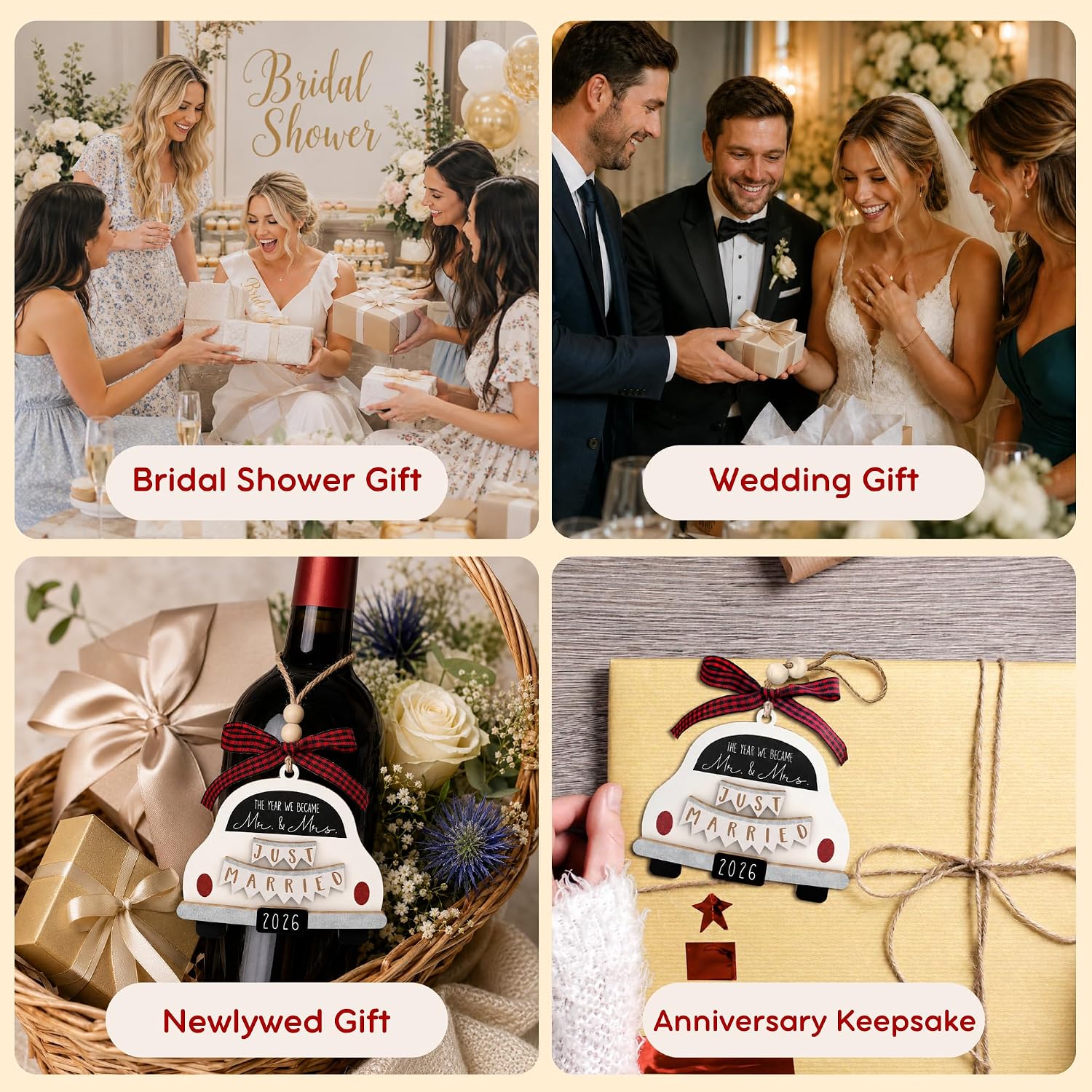 Pawzity Wedding Gifts - Mr and Mrs Gifts - Wedding Gift for Couples 2026, Bride, Newlyweds - Bridal Shower Gift Ideas for Married Newlywed, Future Mr and Mrs - Wood Just Married Ornament 2026