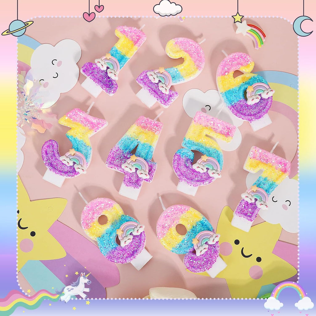 Rainbow Candles for Cakes, Number 4 Candle Rainbow Cake Topper for 4th Birthday Decorations Girl