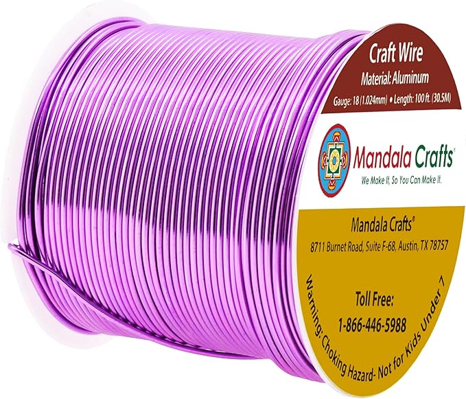 Mandala Crafts 18 Gauge Anodized Aluminum Craft Wire for Jewelry Making - 100 FT Colored Flexible Violet Wire - Bendable for Bonsai Armature Crafting Sculpting