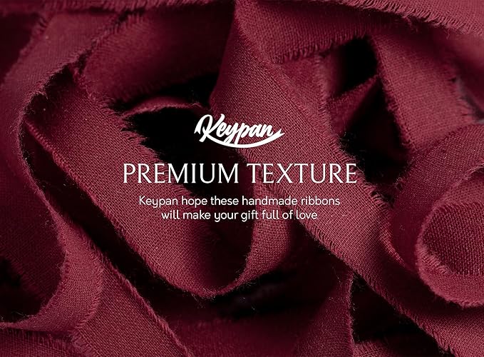 Burgundy Ribbon 5/8" x 21 Yards with Frayed Fringe Fabric Cotton Ribbons for Gift Wrapping Wedding Invitations Flower Bouquet Baby Shower