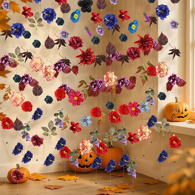 XunYee 6 Pcs 35.4 ft Flower Garlands Hanging Wildflower Backdrop Decoration Artificial Floral Garlands Fake Flower Vines Faux Silk Decor for Halloween Fall Wedding Garden Wall Arch (Autumn)