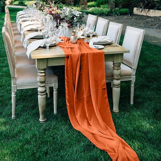 10 Pack 10ft Terracotta Chiffon Table Runners Wedding Table Runner Sheer Romantic Tulle Table Runner for Christmas Wedding Bridal Tea Party Baby Shower Birthday Party Table Decorations(120 x 12 in)