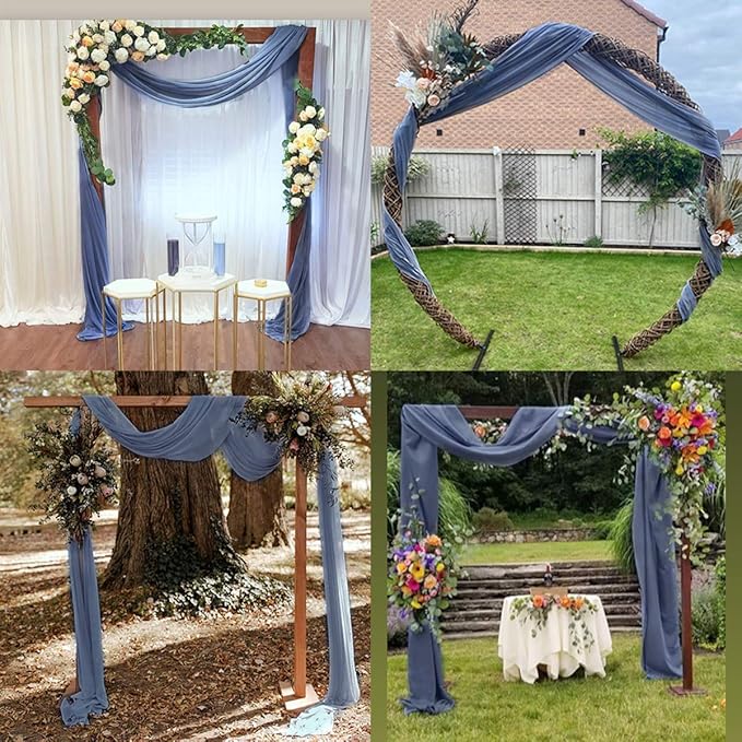 Socomi Wedding Arch Draping Fabric 3 Panels 29" x 19Ft Dusty Blue Sheer Chiffon Curtain Drapes 6 Yards for Wedding Ceremony Birthday Party Decoration