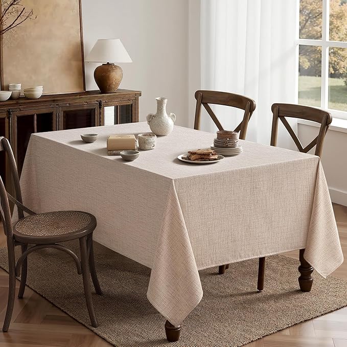 MIULEE Natural Linen Tablecloth 52x70 Inch Rectangle Table Cloth Waterproof,Stain Resistant & Wrinkle Resistant for Dining Party Wedding