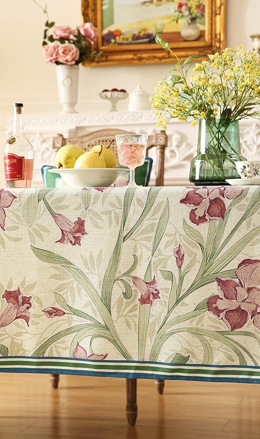 patdrea Designer Green Long Rectangle Tablecloth,Framhouse Vintage French Violets Pattern Elegant Tablecloths,Table Cover Decor for Kitchen Dining Christmas,Party,Thanksgiving,63"x102"-Tara a