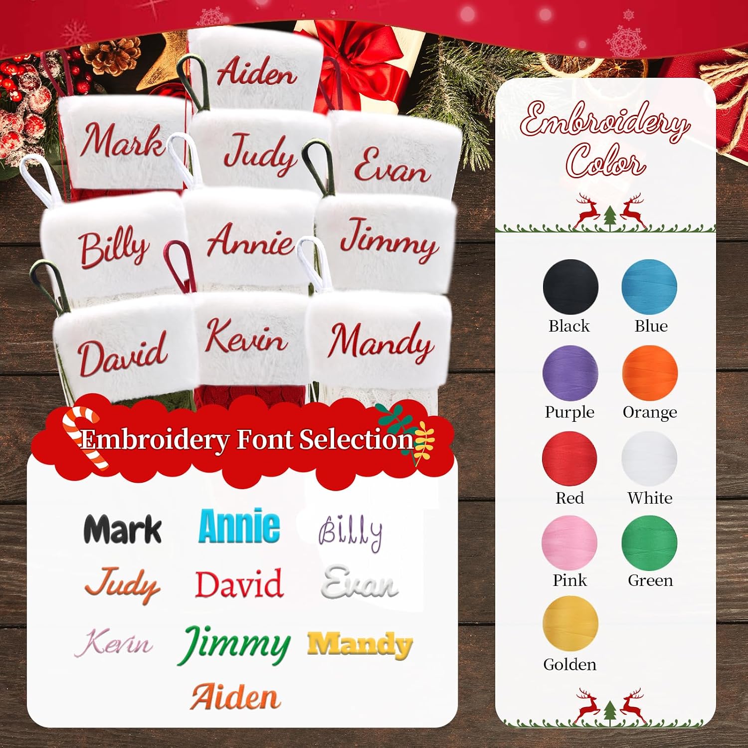 Personalized Christmas Stocking - 16-Inch Christmas Stockings with Names - Festive Needlepoint Xmas Stocking for Holiday Christmas Party Family Decor- Unique (1 pcs)