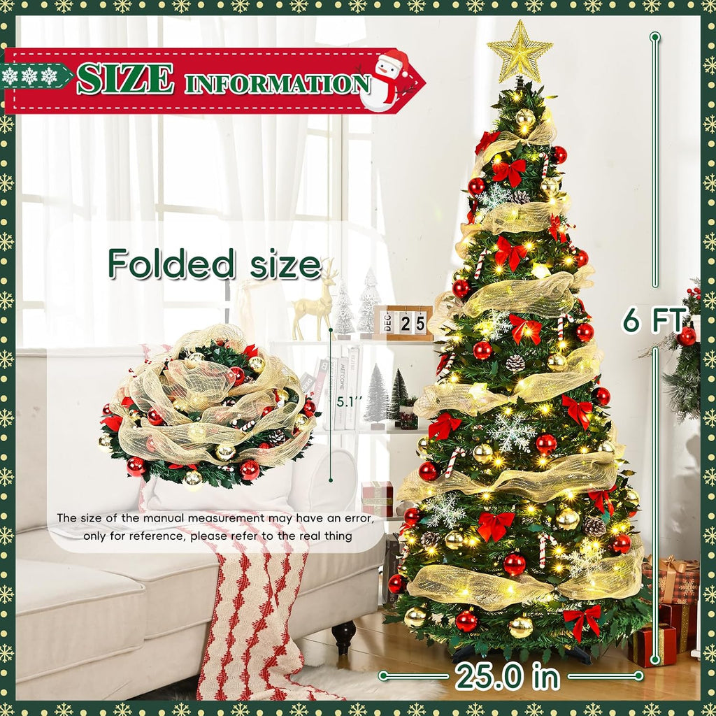 6ft pre lit pop up christmas tree,pre-decorated artificial, side view