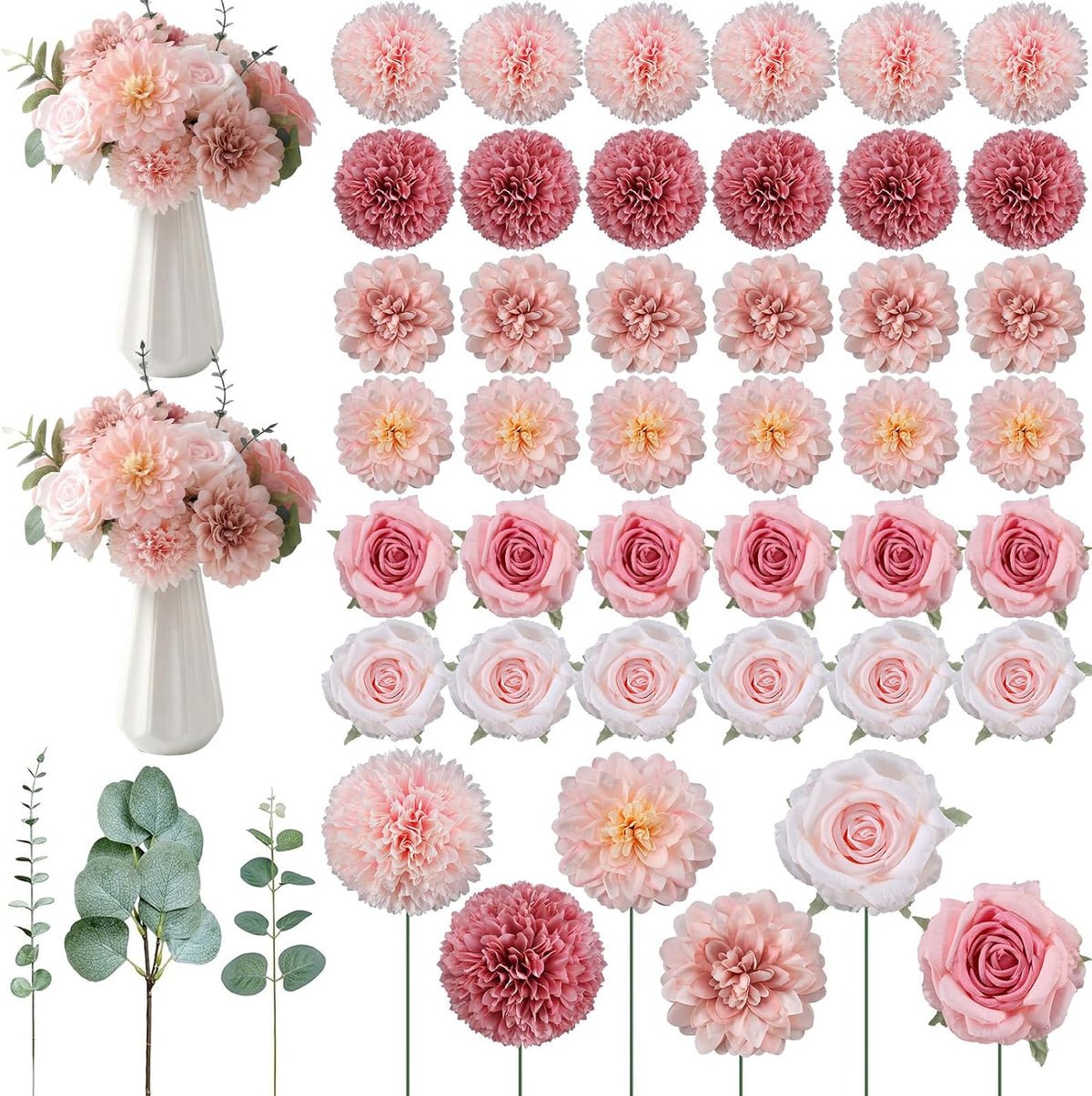 suncalla 98pcs artificial flowers with stems, pink color, main product view