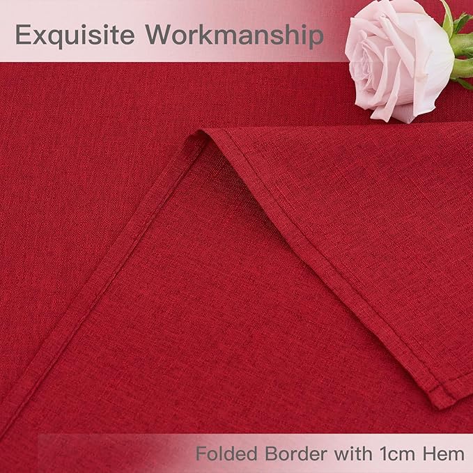 maxmill Linen Textured Rectangular Tablecloth Water Resistant Wrinkle Free Spill-Proof, Soft Table Cloth for Dining Room Christmas Decoration, Banquet Party Holiday Webbing Dinner, 60 x 84 Inch Red