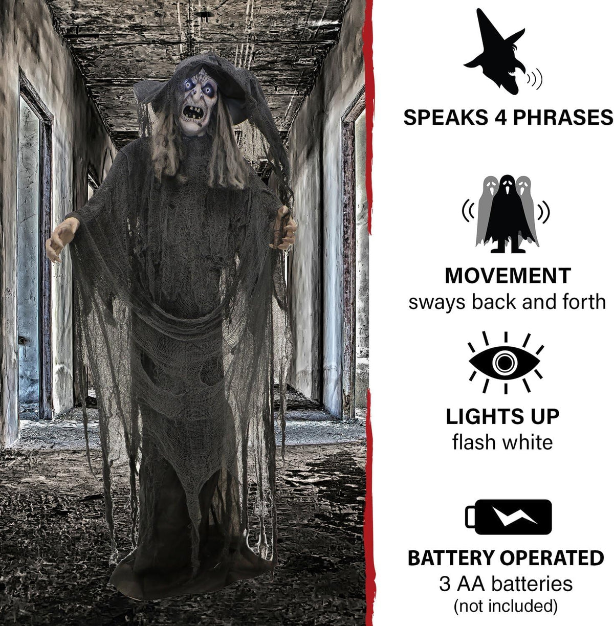 Haunted Hill Farm Life-Size Animatronic Scary Talking Witch with Touch Activa...