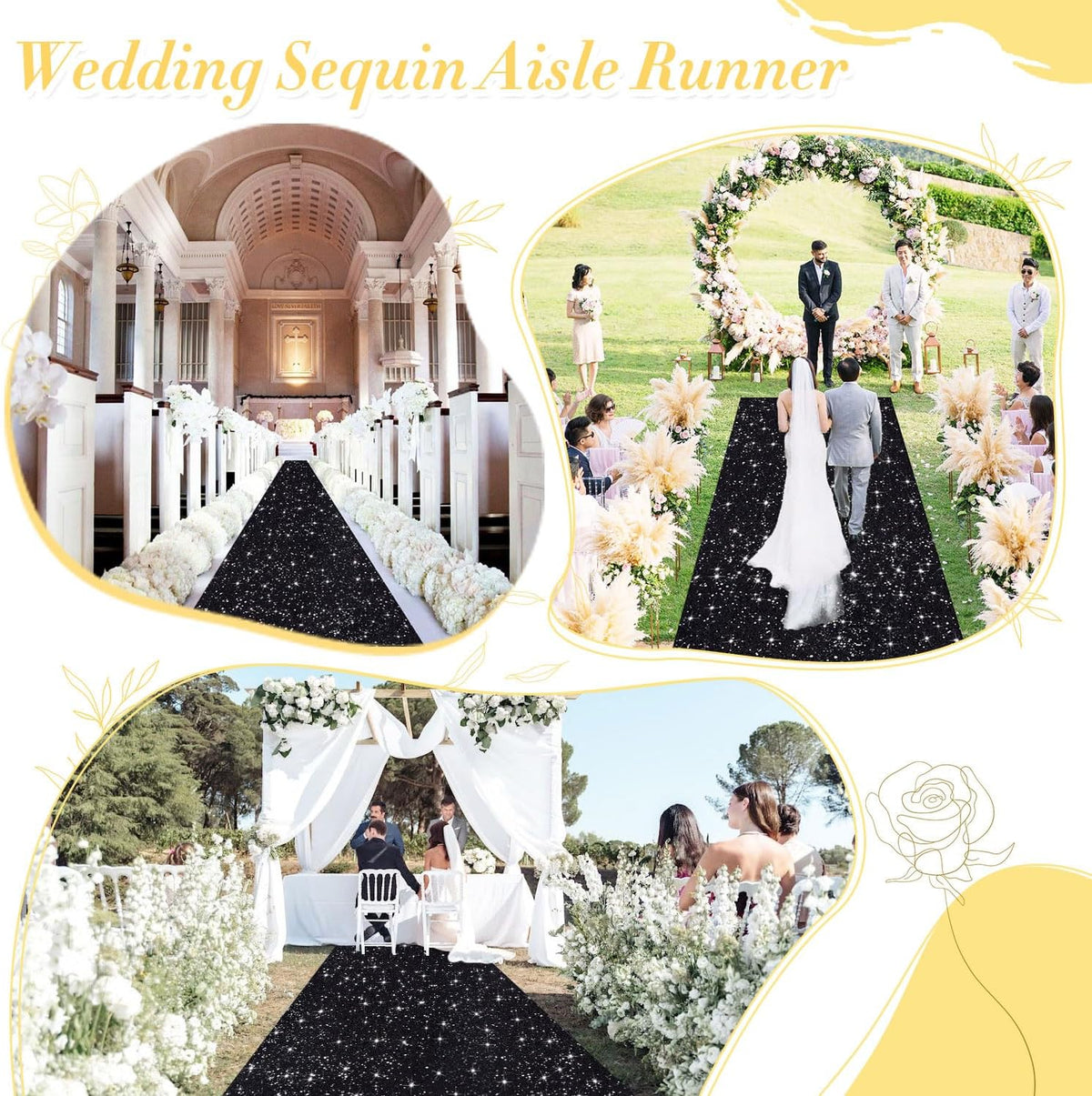 Black Carpet Runner for Party 4FTx20FT Sequin Aisle Runner for Wedding Ceremo...