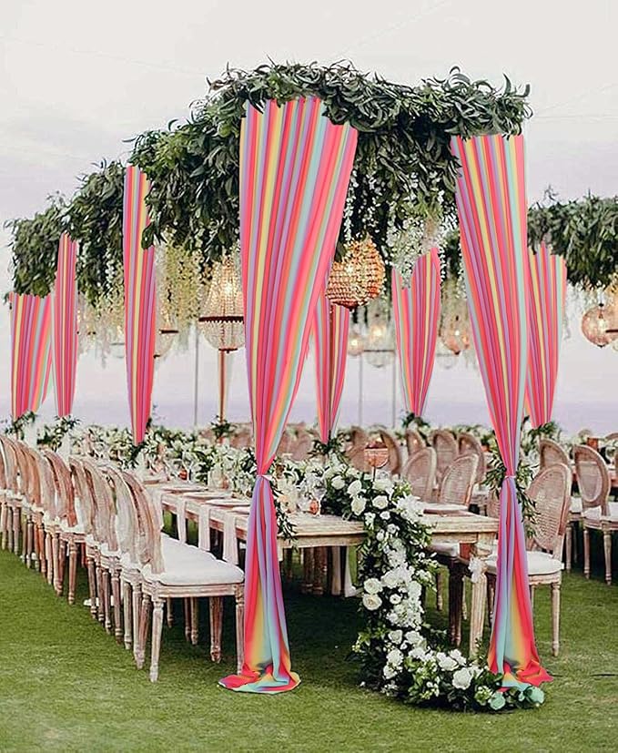 DUOBAO Rainbow Sheer Chiffon Wedding Arch Backdrop – 10ft Tall Fabric Arch for Ceremony,Elegant Event Decorations,Photo Booth, Birthday Party Decor –2 Panels, W29xL120