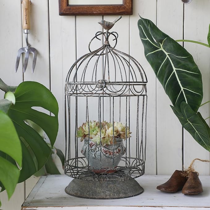 Rustic Farmhouse Metal Planter Holder Vintage Birdcage Distressed Deractive Plants Stand for Wedding Decor Party Centerpieces Garden Home Patio Outdoor Indoor Decor