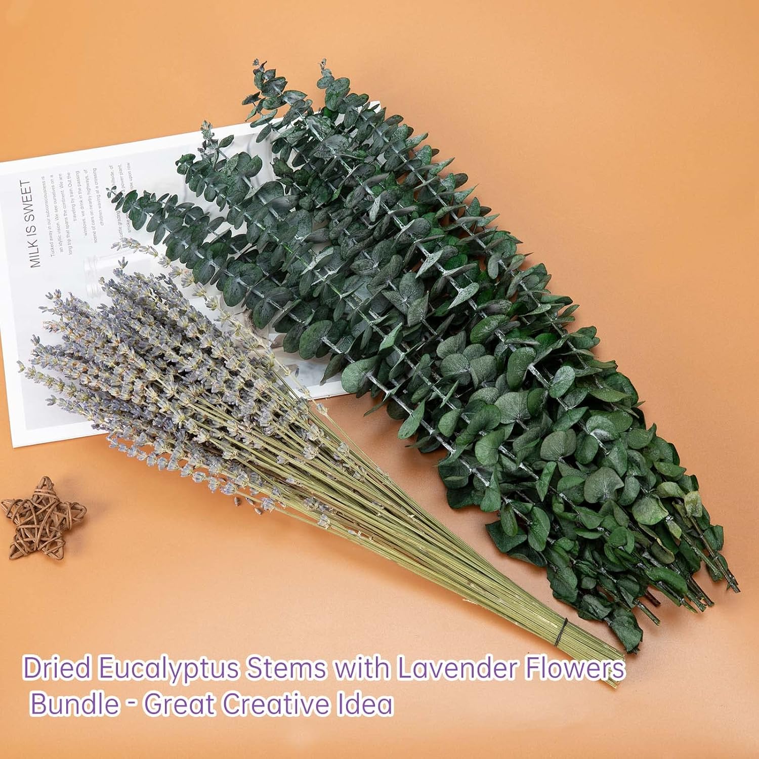 Mixed Dried Eucalyptus Stems with Lavender Flowers Bundle for Shower, 17'' Natural Eucalyptus Leaves Branches Hanging Shower Plant for SPA Home Fragrance Bathroom Table Vase Decor, 2 Pack