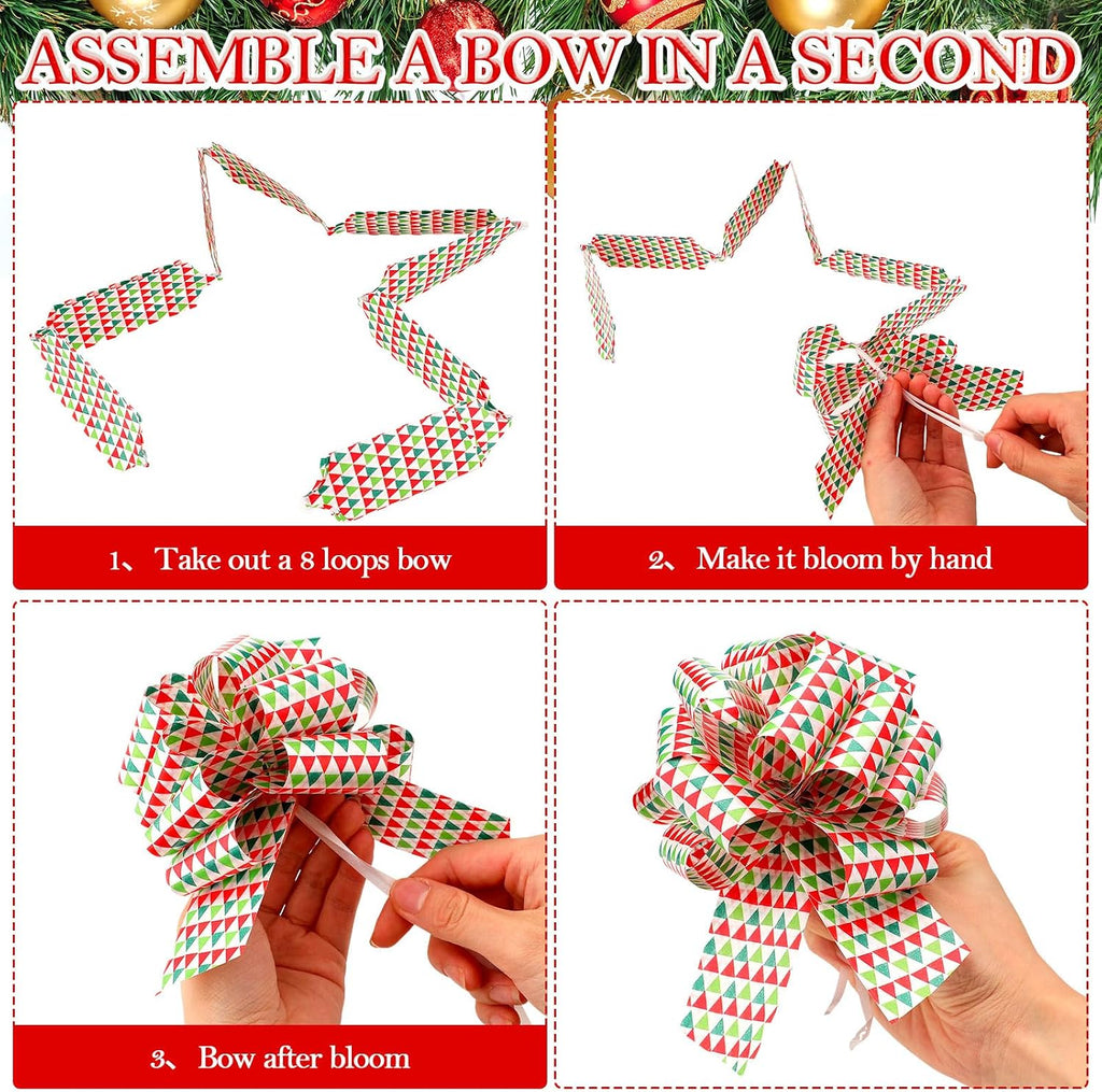 50 Pcs Christmas Pull Bows Gift Wrapping 5 Inch Pull Wrapping Bows for Christmas Tree Decoration Gifts Florist Bouquet Baskets Wreath Decor Easy to Assemble(Classic)