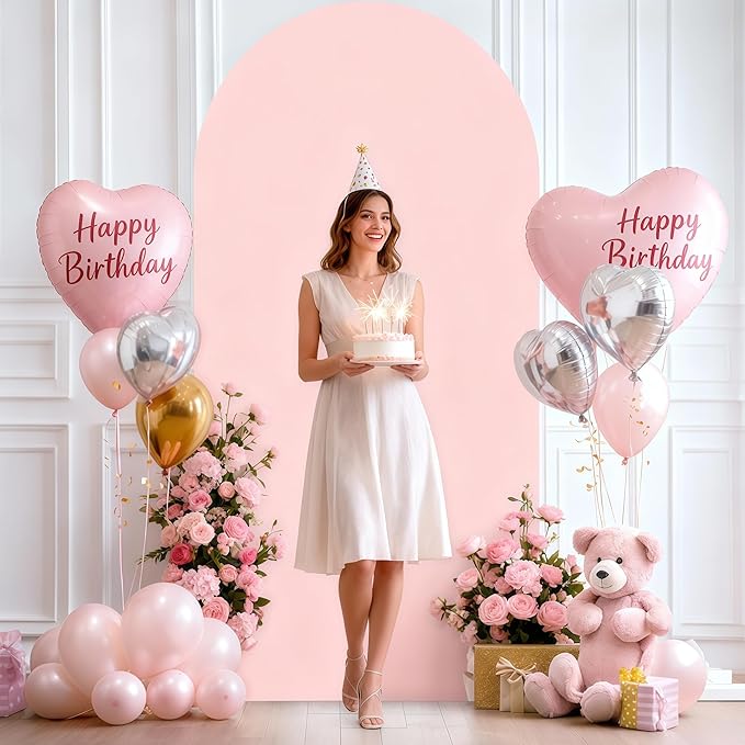 6FT Dusty Rose Arch Cover - Polyester Fitted Wedding Arch Stand Covers Round Top Chiara Arch Backdrop Cover for Birthday Party Banquet Photo Background Decoration