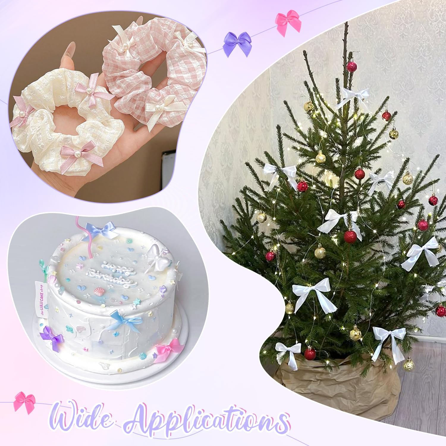 150PCS Tinkrstuff Colorful Mini Bows for Crafts, 1.5*2" Fabric Small Bows for Decoration,Satin Ribbon Tiny Bow for Clothes Ornament, Christmas Tree Bows &Thanksgiving Gifts Party Cake Balloon Treats