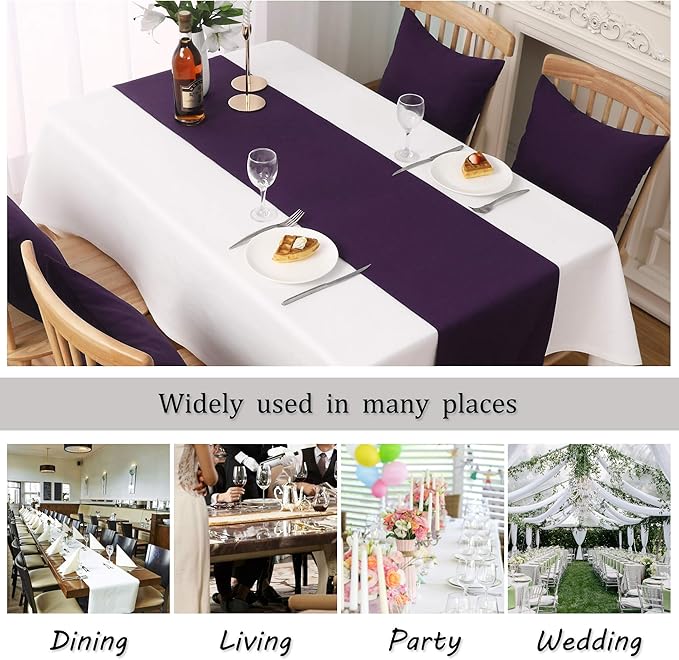 DUALIFE Plum Purple Table Runner for Wedding, Table Runners Fit Rectange and Round Table Decorations for Birthday Parties, Banquets, Graduations, Engagements 14X72 Inches 2 Pieces Dark Purple