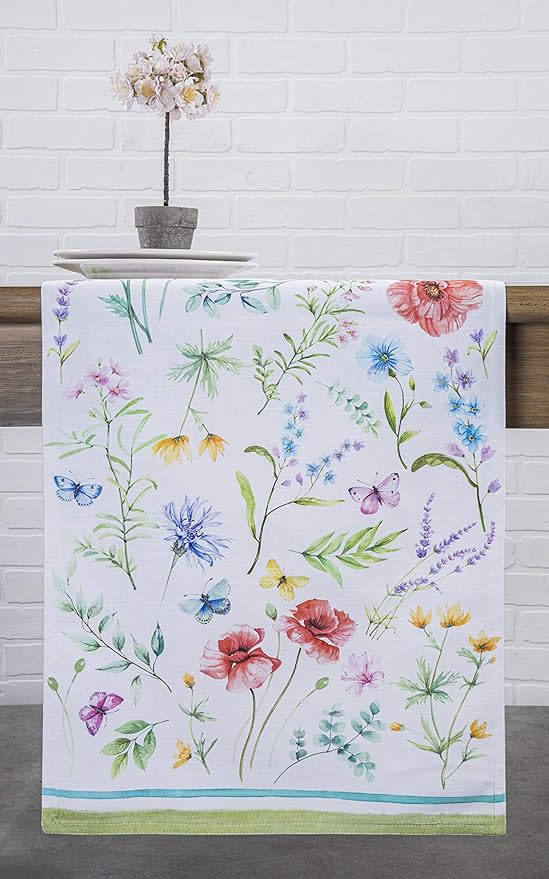 Maison d' Hermine Table Runner 100% Cotton Double Layer Table Runners 108 inches Long Decorative for Home Kitchen Dining Party Wedding Bridal Shower Spring Summer (Just Floral, 14.50" x 108")