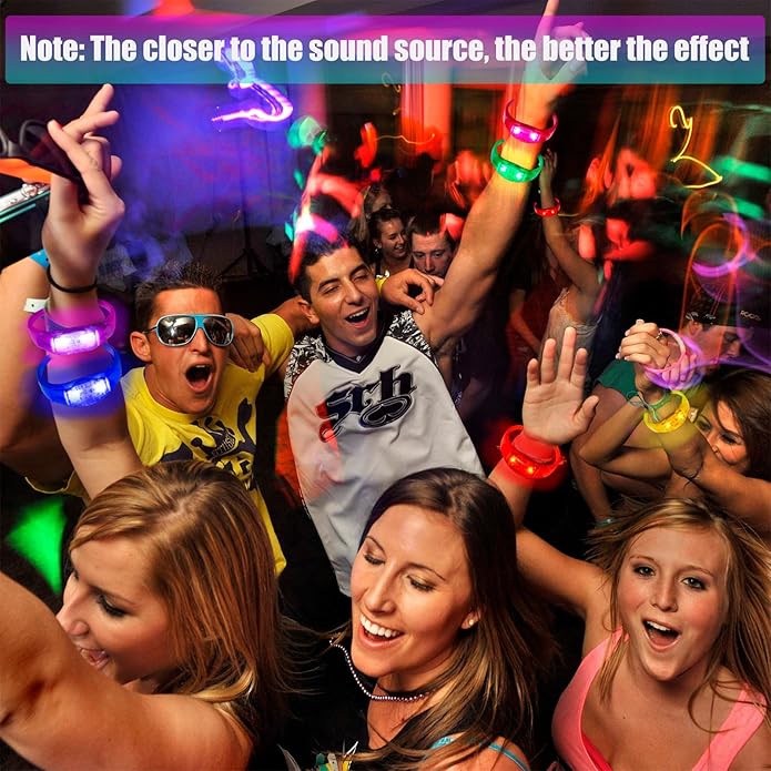 100 Pcs LED Bracelets Sound Activated with Flashing LED Strobe Music Control Light Up Bracelets for Rave, Game Prizes, Birthday Party Favor,Valentine's Day gift