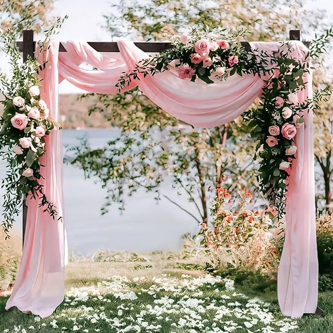 4 Panels Wedding Arch Draping Fabric 20Ft Length x 28" Width Light Pink Arch Drapes Chiffon Fabric Sheer Curtains Backdrop for Party Bridal Decor Wedding Ceremony Ceiling Stage Reception Decorations